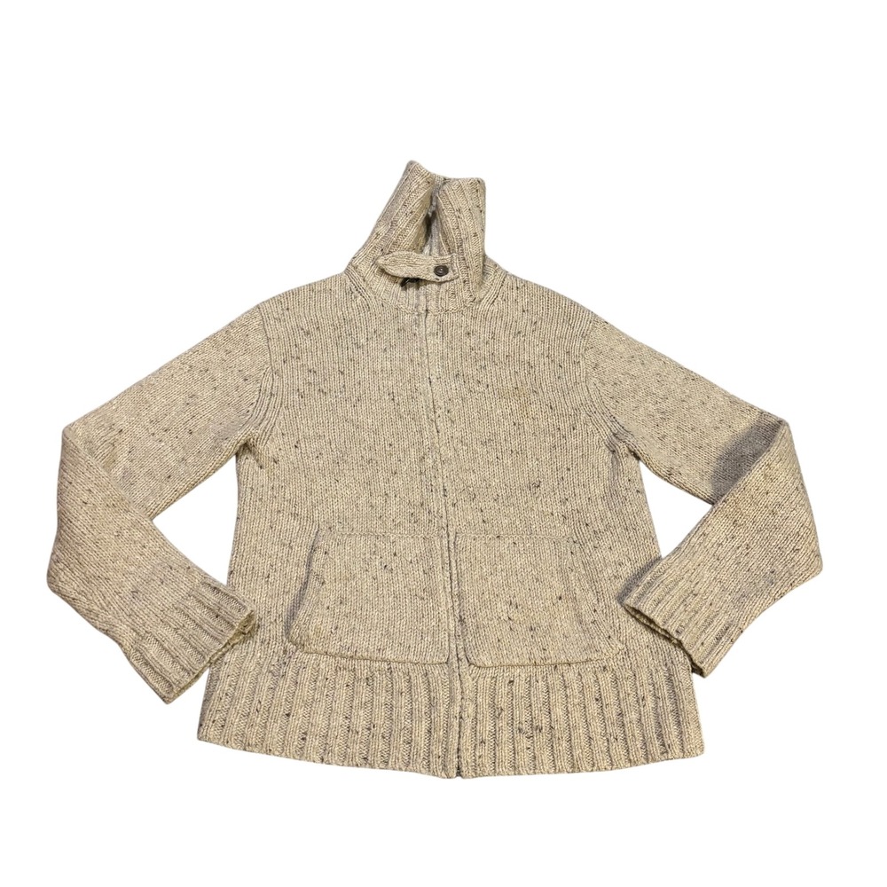 Polo Ralph Lauren Mens Cardigan Sweater Knit Zip‎ Up Stand Collar Beige Small
